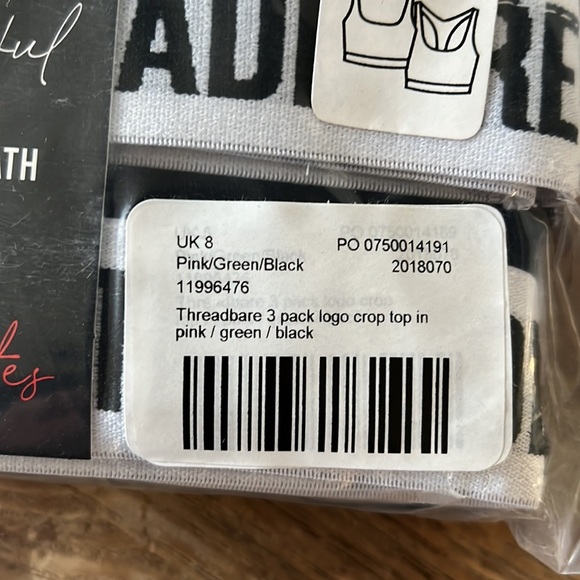 Threadbare 3 pack logo bralet in pink / green / black UK Size 8 - Picture 5 of 6